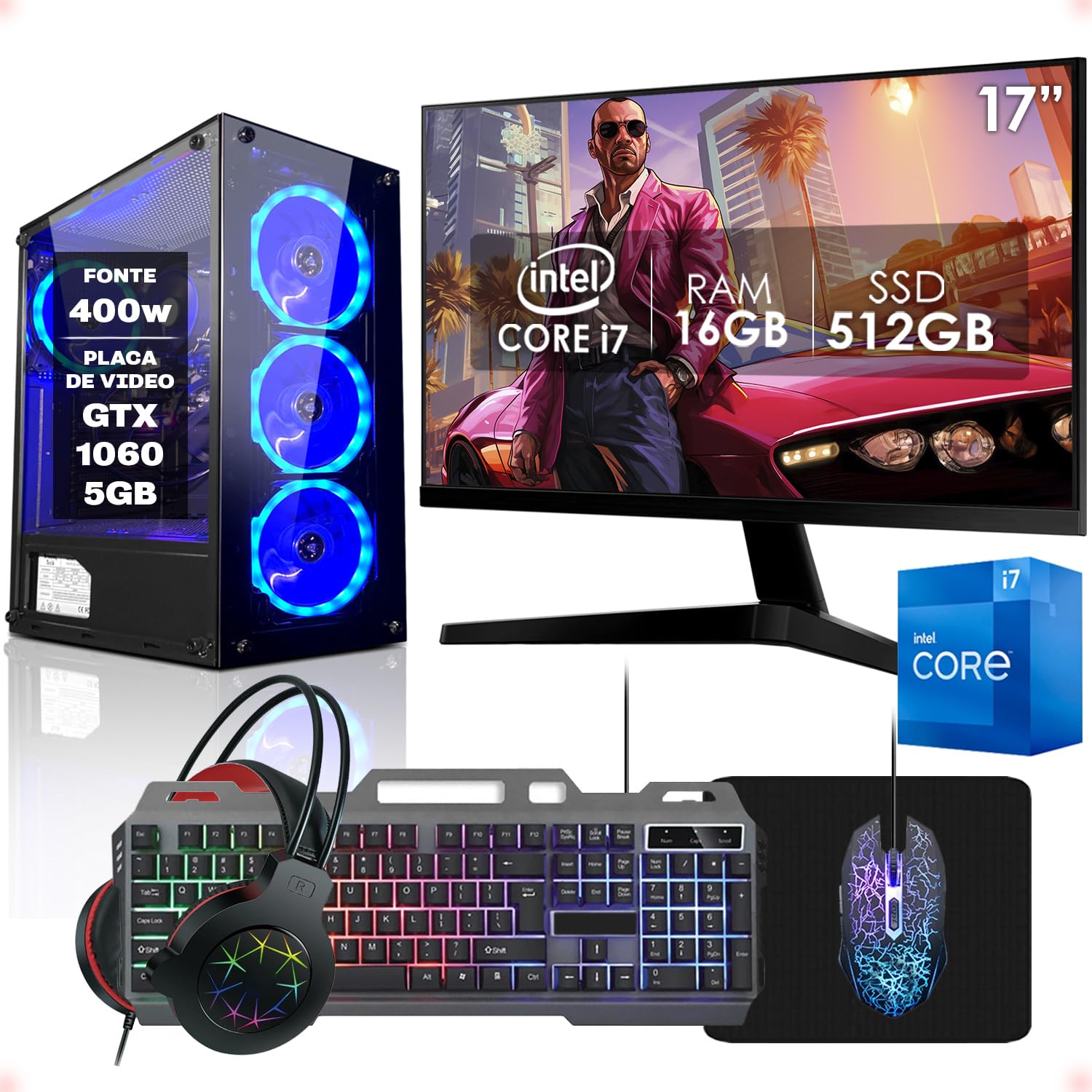 PC Gamer Completo Intel Core i7 16GB SSD 512GB GeForce GTX 1060